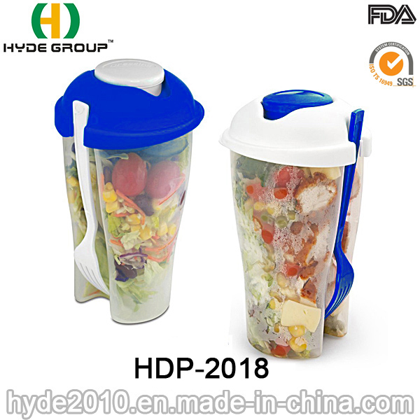 Wholesales Colorful Plastic Salad Shaker Cup with Fork (HDP-2018)