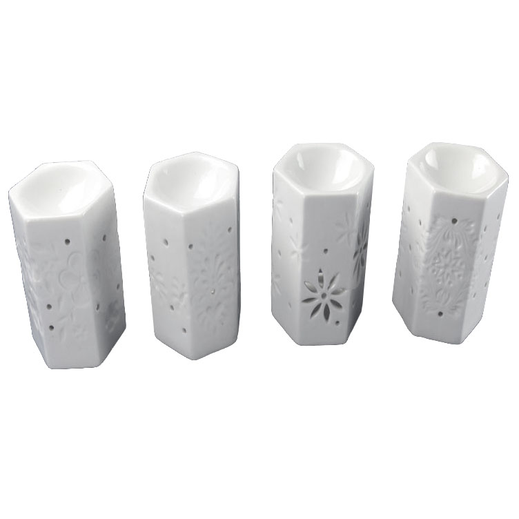 White Glazed Ceramic Cylindrical Incense Burner for Home Decoration