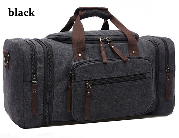 8642 Unisex Canvas Weekend Bag Holdall Large Handbag Travel Bag Duffel Overnight Travel Luggage Tote Handbags Shoulder Bags Black