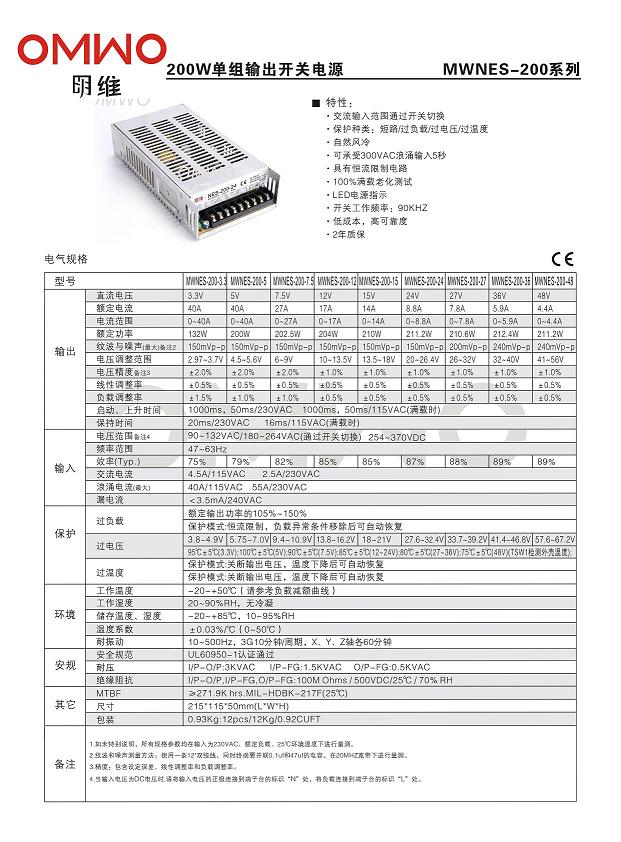 Single Output Switching Power Supply UL Nes-200-36