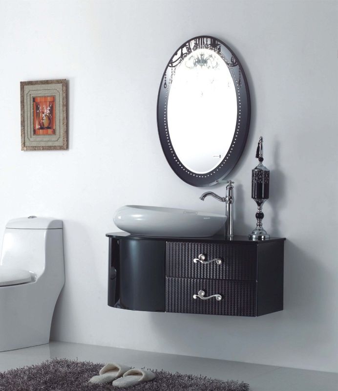 Black Silver on Floor Modern Mirrored Stainless Steel Bathroom Cabinet (JN-88850)