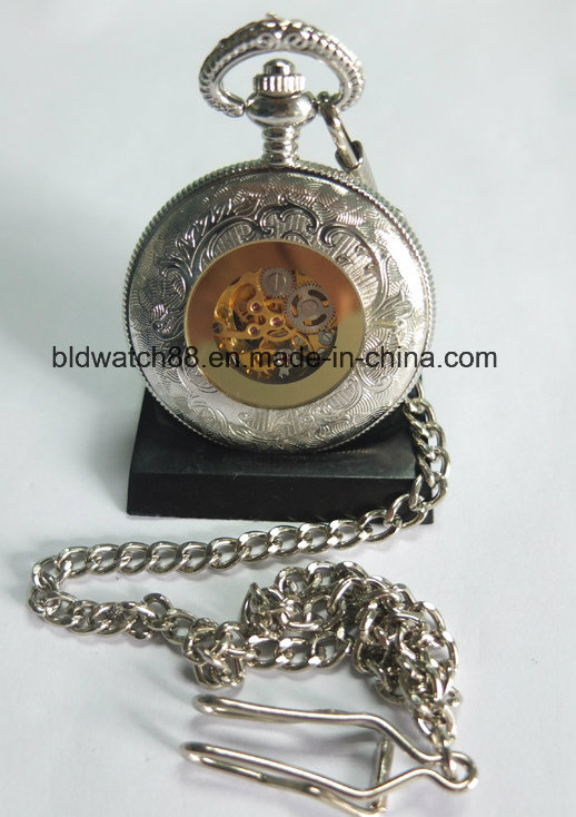 Flower Shaped Skeleton Mechanical Pocket Watch Alloy