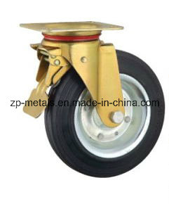 6 Inch Galvanized Bin Rubber Caster Wheel with Brake