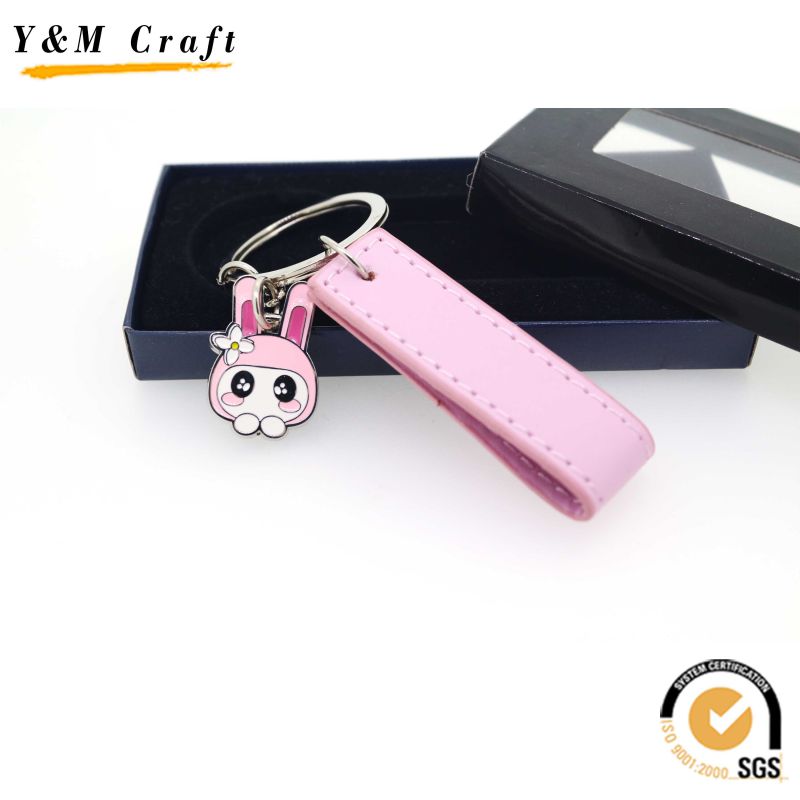 Cute and Lovely Pink Color PU Leather Keyrings for Retail Market Ym1059