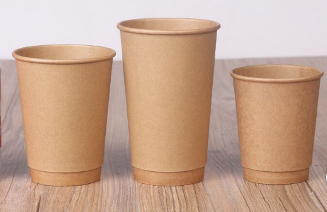 Disposable Food-Grade Double Kraft Coffee Paper Cups with Lids