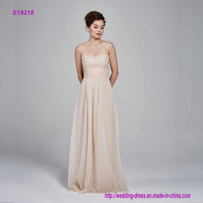 Embroidered Lace Strapless Bridesmaid Dress