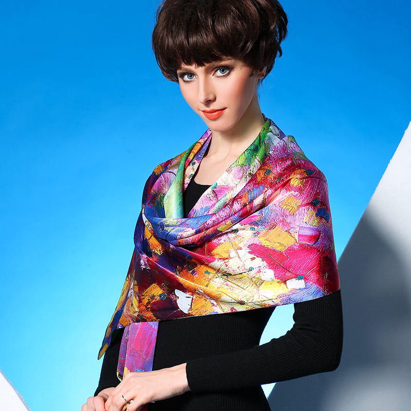 100% Silk Satin Double Digital Printing Scarf for Lady