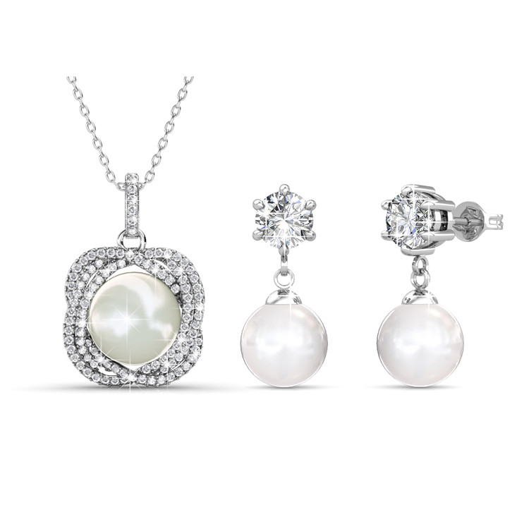 Destiny Jewellery Crystal From Swarovski New Pearl Set Pendant and Earrings