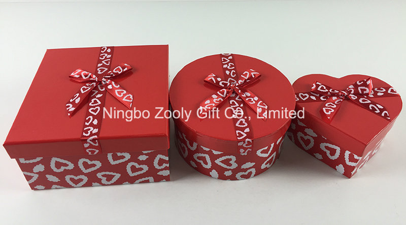 Custom Printing Ribbon Round Heart-Shaped Square Mixed Paper Gift Boxes Set