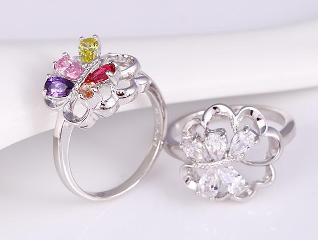 Fashion Xupig Jewelry Butterfly Ring with Rhodium Plated