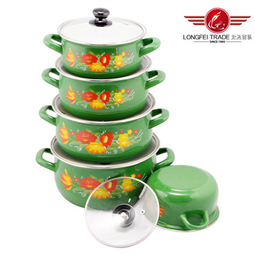 5PC Enamel Cooware Pot with Glass Lid (12-20cm)