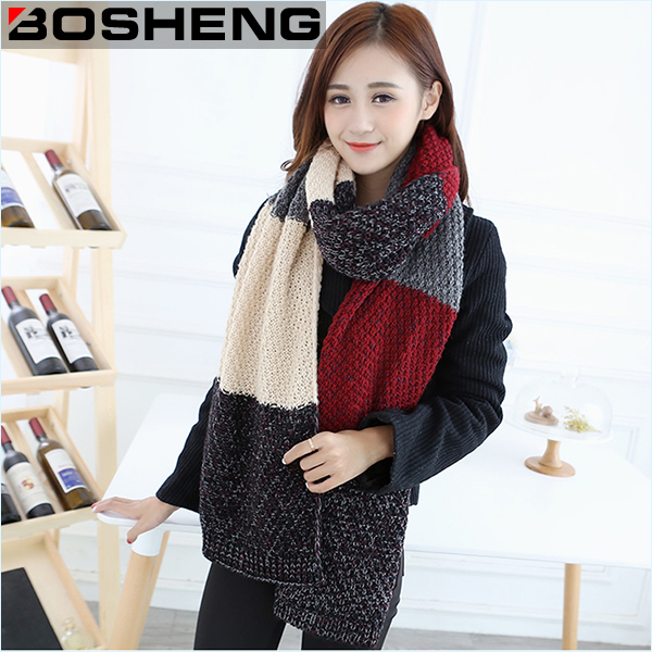 Soft Long Knitted Scarf with Fluffy Fur POM