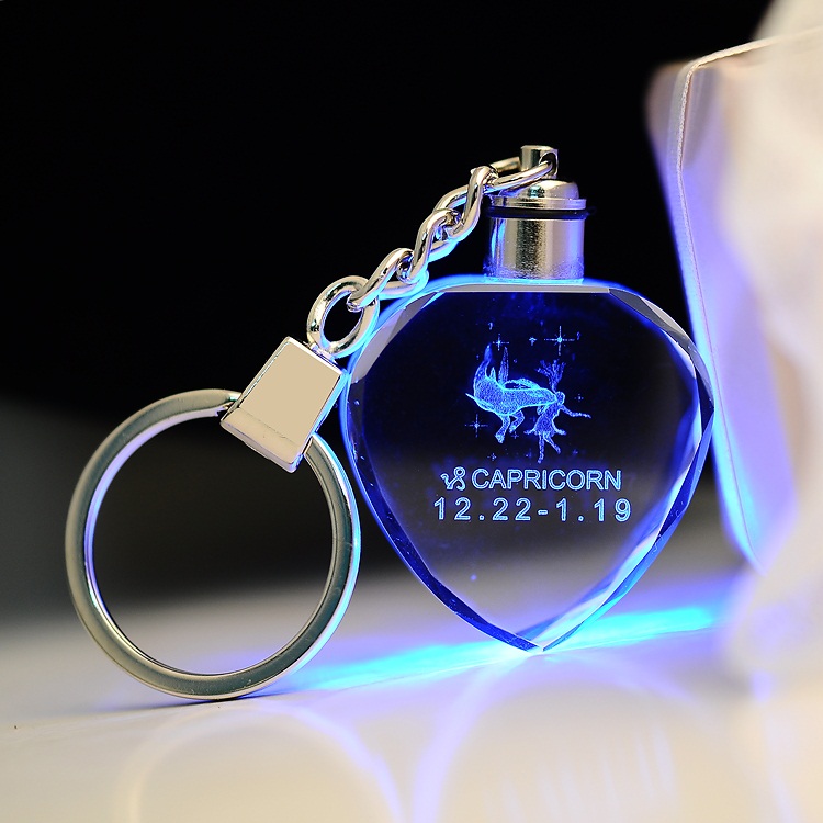 Promation Laser Engraved Heart Shaped Crystal LED Keychain Glass Gifts