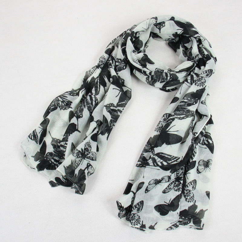 Women Black and White Butterfly Printing Design Scarf