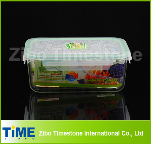 High Borosilicate 900ml Rectangular Food Storate Box With Plastic Tight Cover