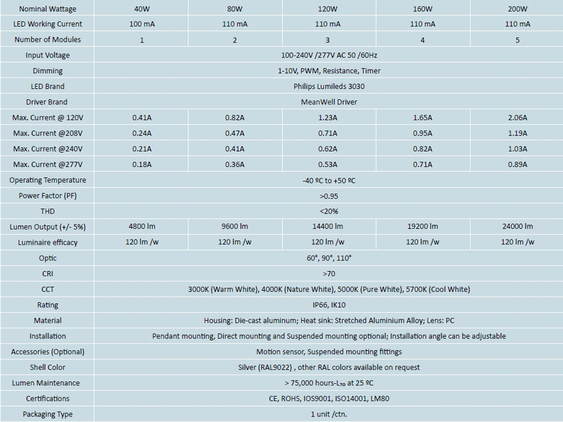 Lumiled Luxeon 3030 LED Chip 40W 80W 120W 160W 200W LED High Bay Flood Light IP66 Ik10