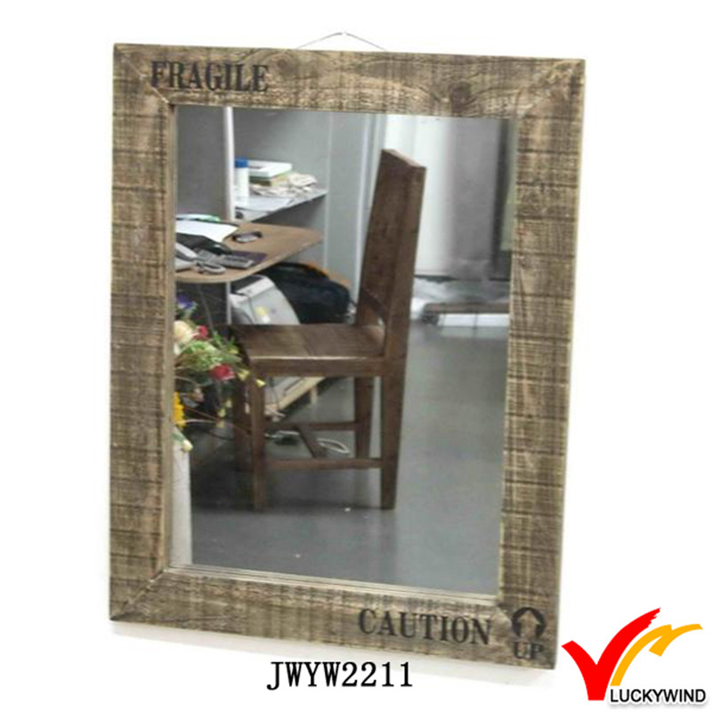 Large Wooden Framed Rough Antique Rectangular Wall Mirror