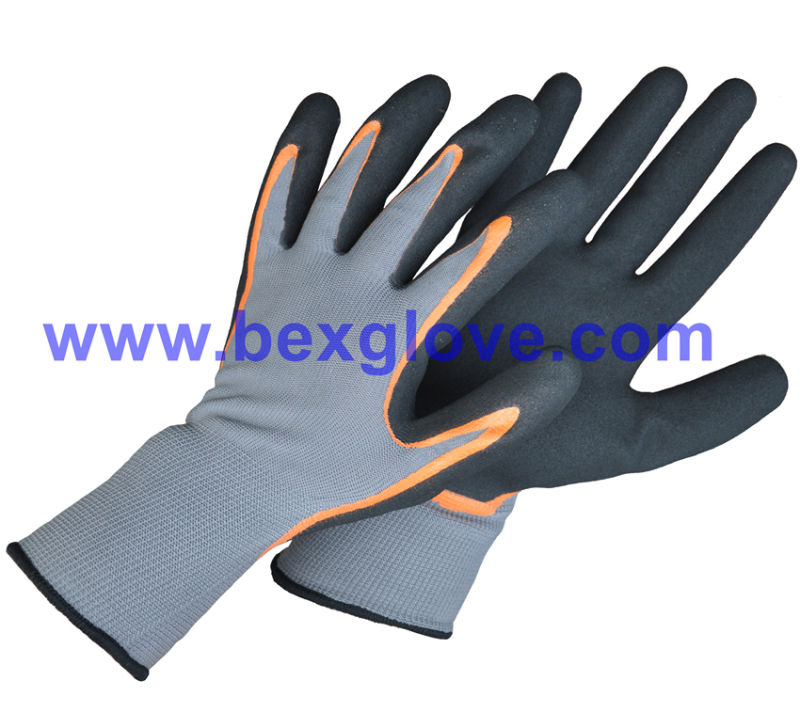 15gauge Nylon/Spandex Liner, Nitrile Coating, Micro-Foam Safety Gloves