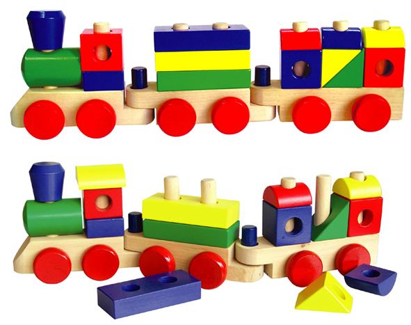 Wooden Stacking Train with Colorful Blocks (80099)