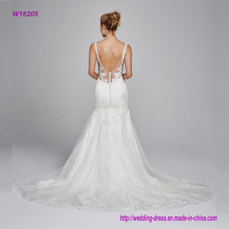 Silk Organza V-Neck with Embroidery Lace Wedding Dress