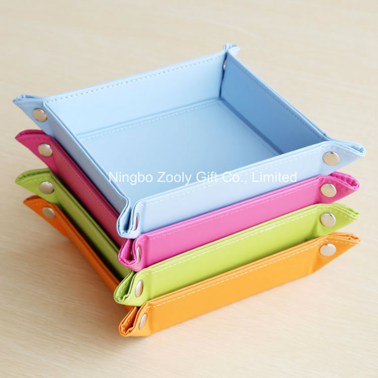 Faux Leather Desktop Organizer Snap Tray