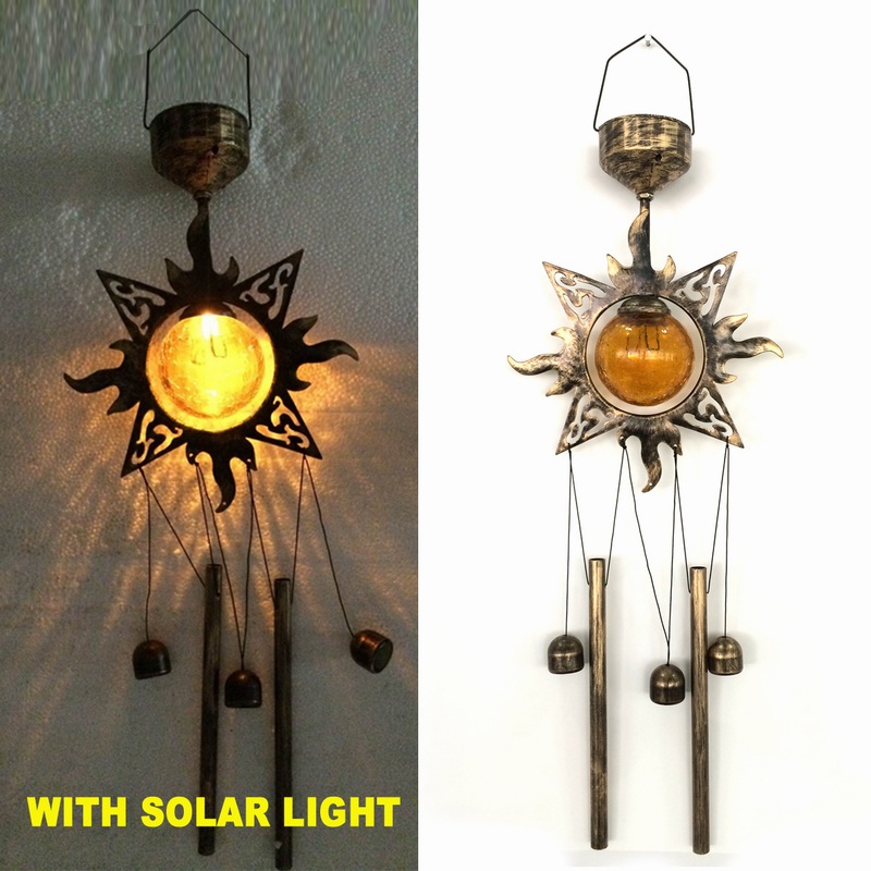 Popular Metal Sunface Garden Glass Ball Solar Powered Windchime Craft