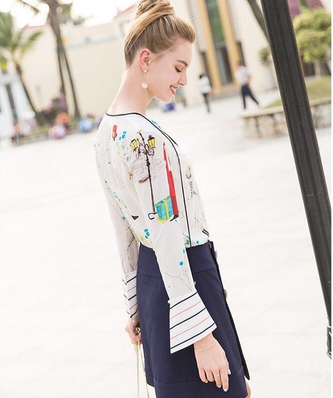 Spring Printed Charming Pattern V-Neck Women's Shirt