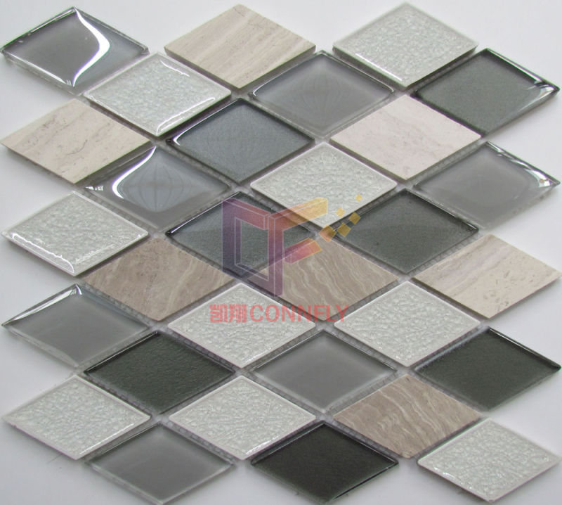 Light Emperador Marble Mix Cracked Ceramic Crystal Mosaic Tile for Decoration (CS252)