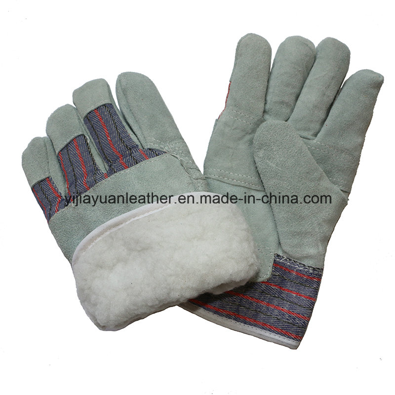 Boa Full Lining Leather Paste Cuff Winter Warm Work Gloves for Rigger