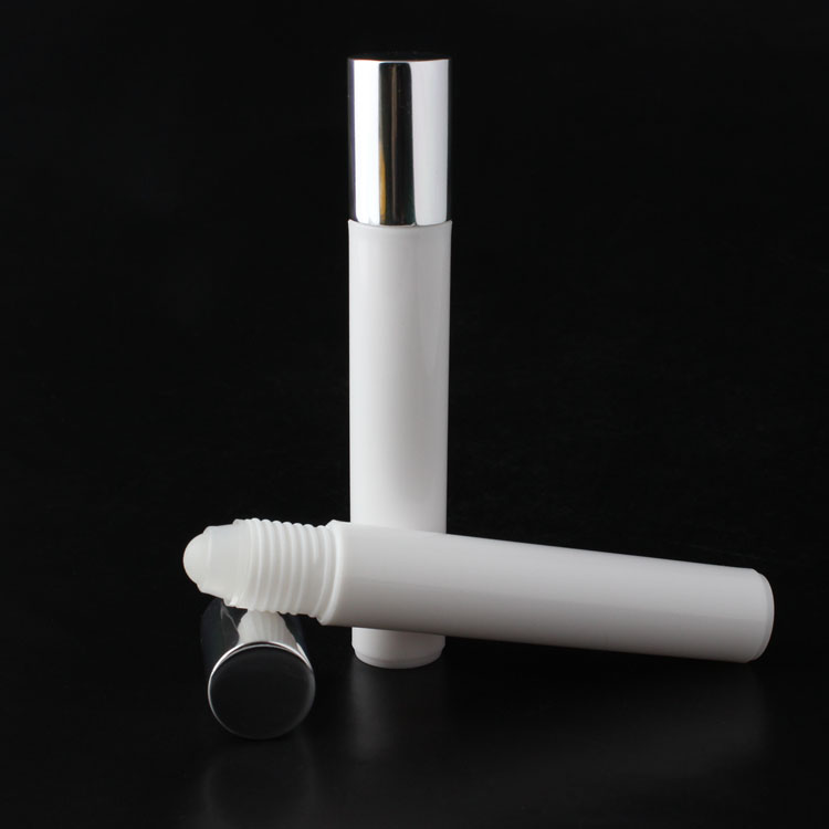 10ml White Plastic Bottle with Steel Roll with Shinny Silver Aluminum Cap for Eye Cream