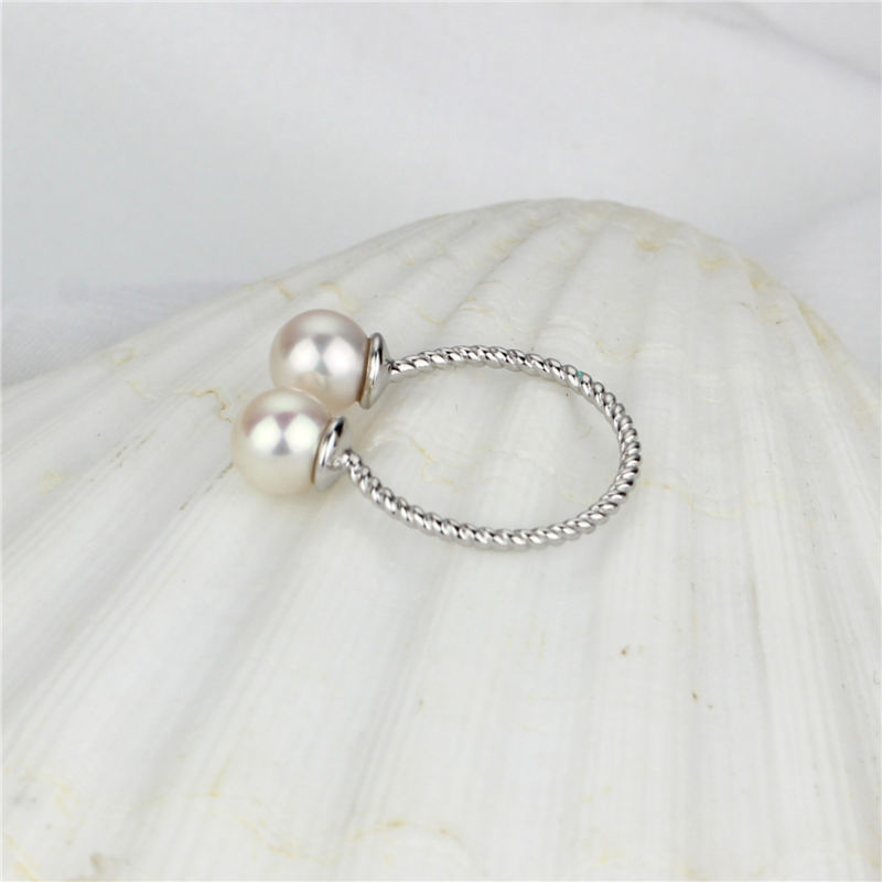 6mm AAA Round Real Freshwater Two Pearl Ring