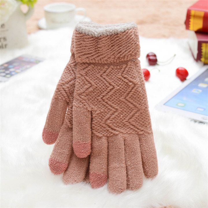 Sweet Pink Touch Screen Warm Glove Jacquard Knit Women Glove. Wholesale