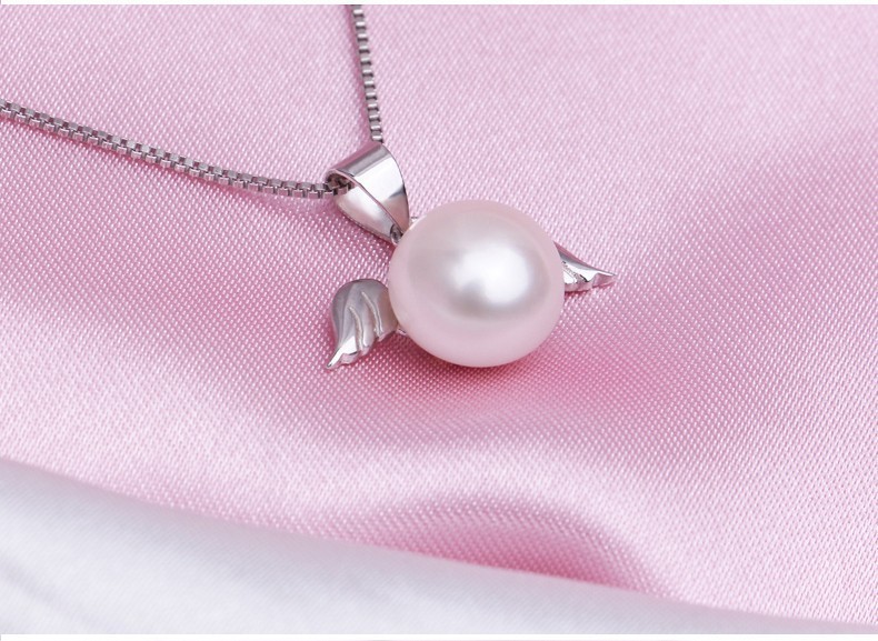925 Silver Pearl Necklace Pearl Pendant 8-9mm AAA Button Real Freshwater Pearl Pendant