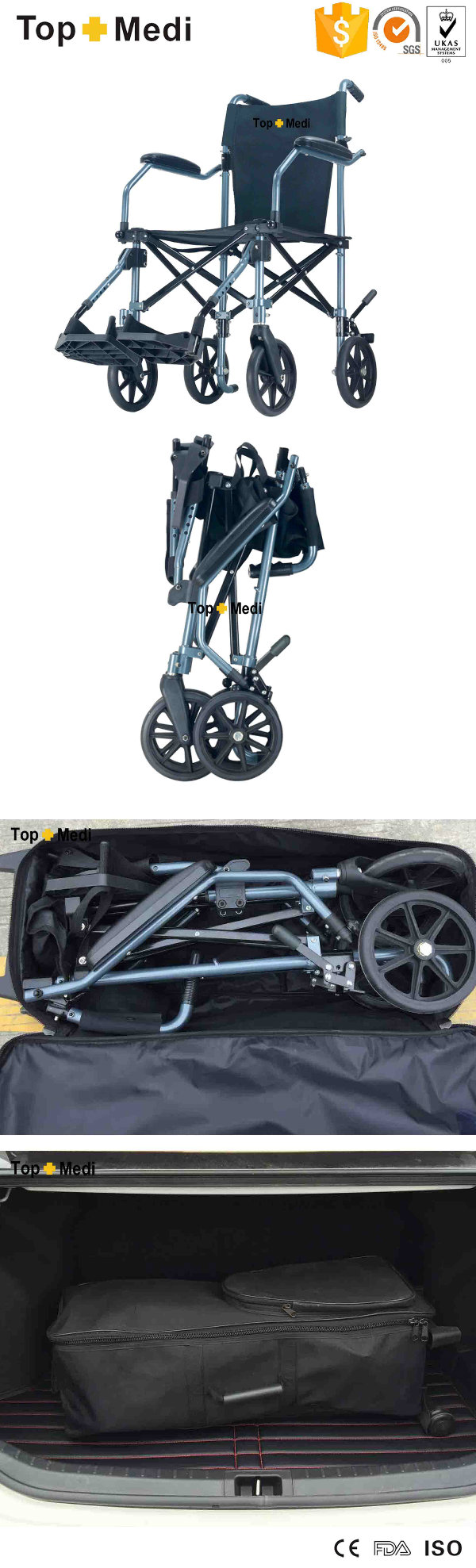 Topmedi Lightweight Travel Aluminum Manual Wheelchair