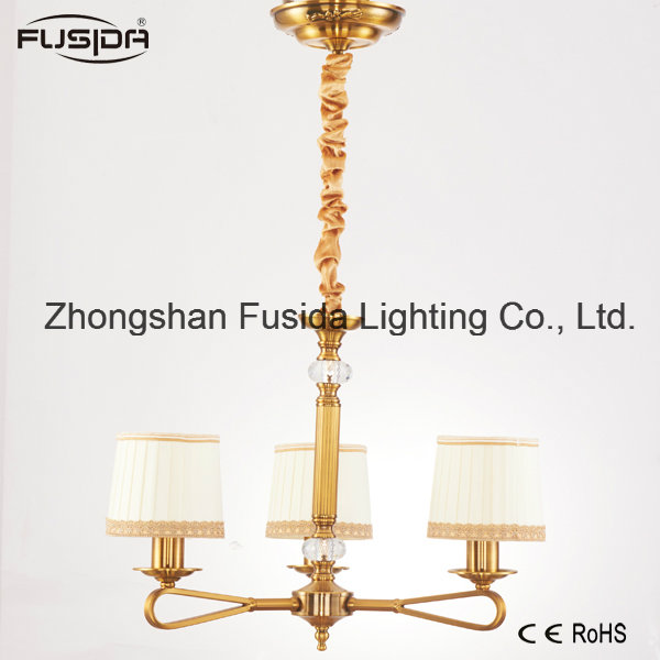 Arabian Bronze Chandelier Lights with White and Gold Fabric Shade D-6017/3