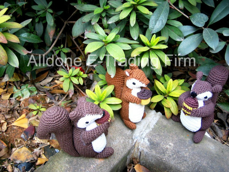 Hand Knit Crochet Plush Amigurumi Stuffed Squirrel Toy Doll