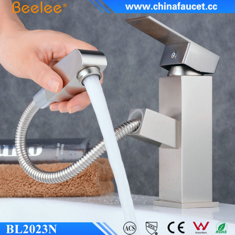 Beeleee Modern Brushed Nickel Bathroom Pull out Basin Faucet