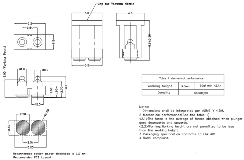 2p Flat Type Pogo Pin Connector