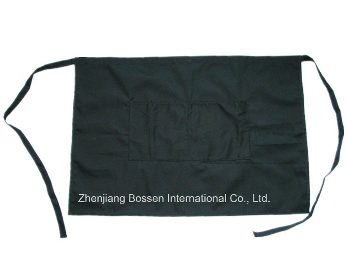 OEM Produce Customized Logo Printed Black Cotton Promotional Pocket Waist Apron