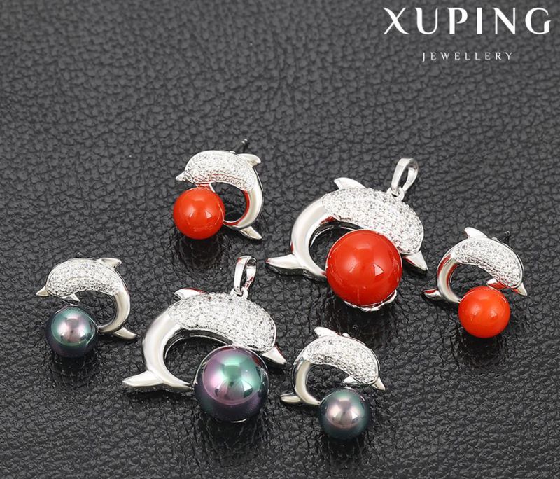 63973 Fashion Charm CZ Pearl Fish Design Rhodium Jewelry Set