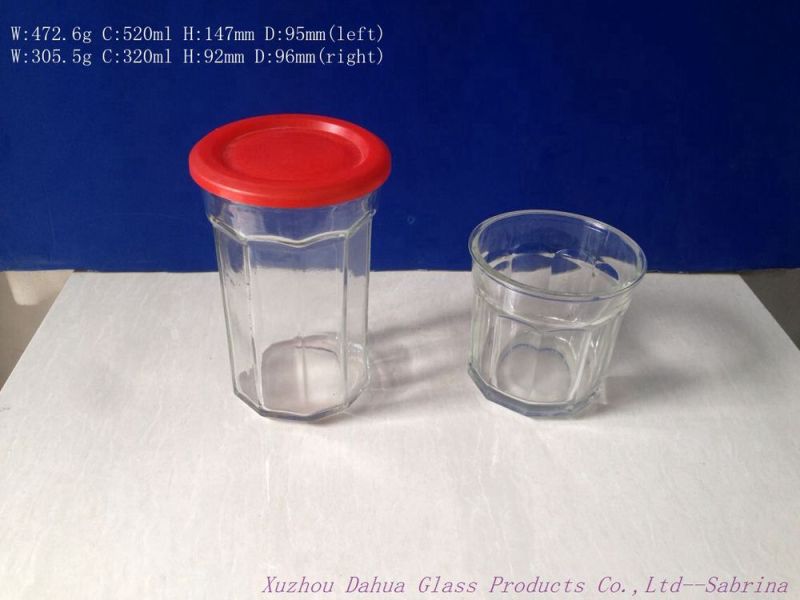 320ml&520ml Clear Glass Storage Jar with Plastic Cap
