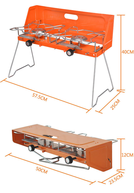 Foldable Freestanding Camping Double Burner Gas Stove