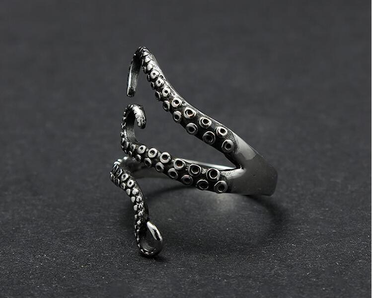 Stainless Steel Ring Octopus Modelling Silver Color Size 18 Half Open