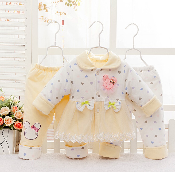 Cotton 3PCS Baby Suit with Lace and Bow Tie