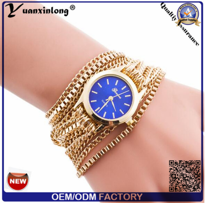 Yxl-398 2016 Geneva Wholesale Quartz Weave Wrap Around Alloy Bracelet Watch Fashion Lady Woman Wrist Watch