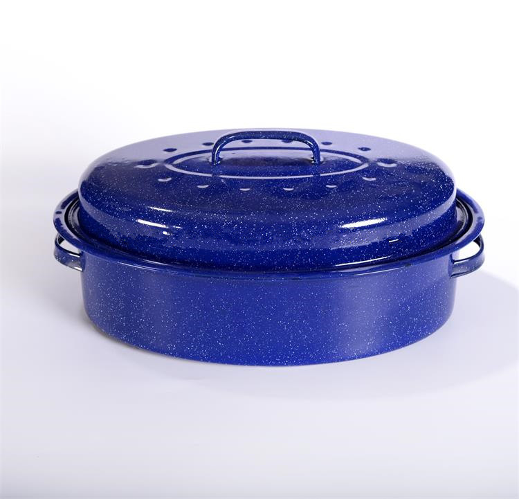 Blue Color MID-Size Carbon Steel Enamel Oval Roaster with Rack