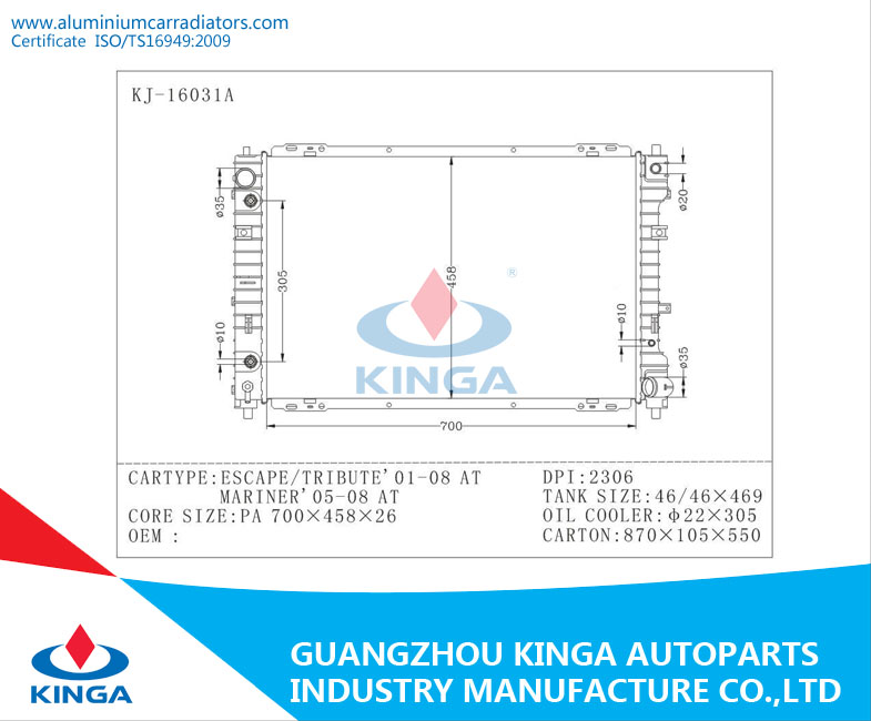 Auto Spare Parts Radiator for Escape / Tribute 01-08 OEM Yf47-15-200