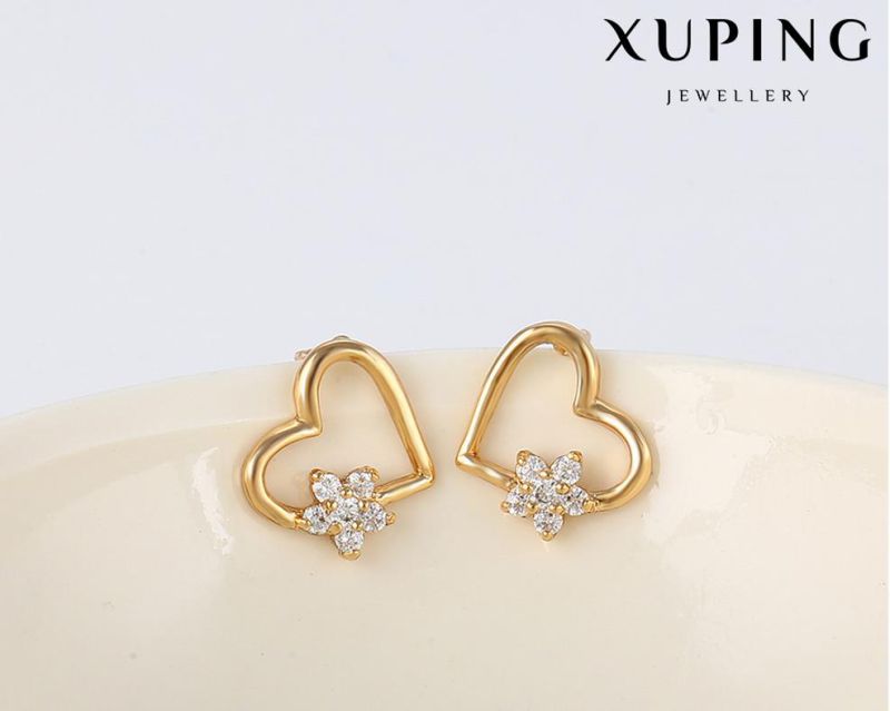 91664 Fashion Elegant CZ Diamond Heart-Shaped 18k Gold-Plated Imitation Jewelry Earring Studs