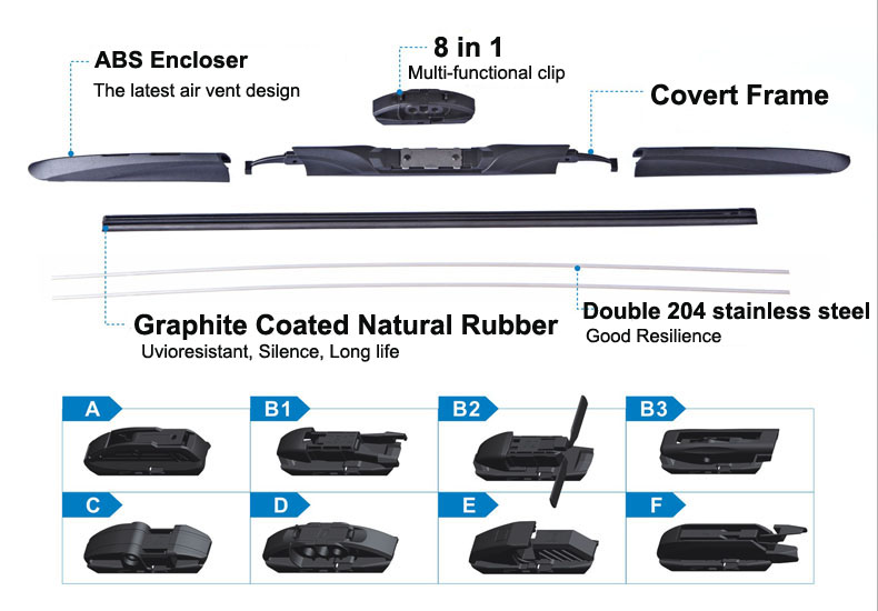 Hybrid Wiper Blade with 8 Adapters