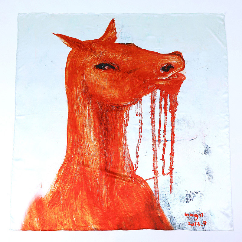 Printed Silk Satin Horse Big Square Scarf 100 * 100 Cm